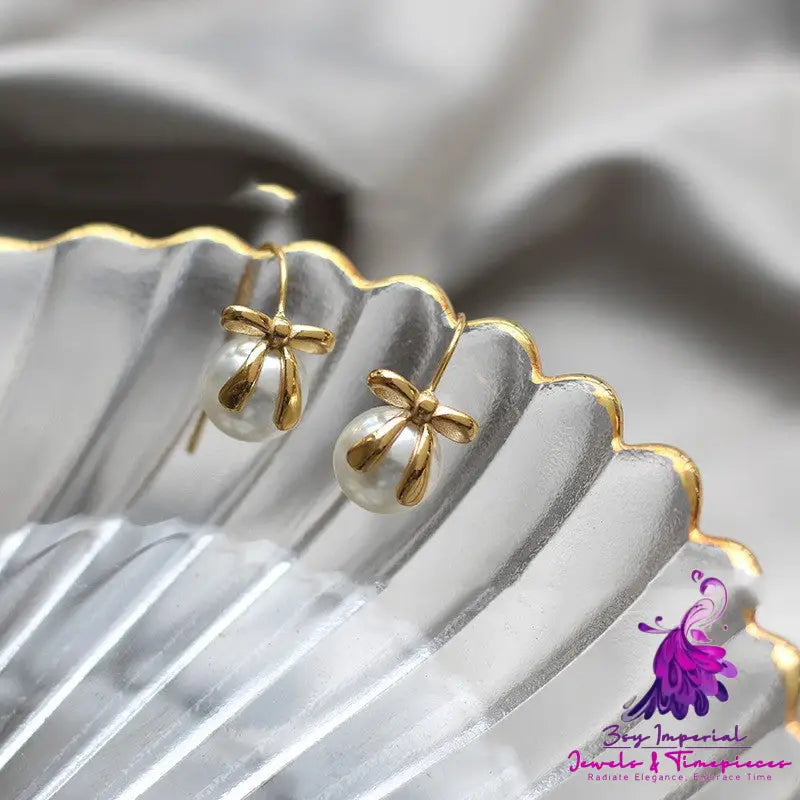 Bow Ribbon Pearl Earrings