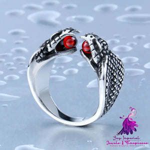 Titanium Steel Red Diamond Snake Ring