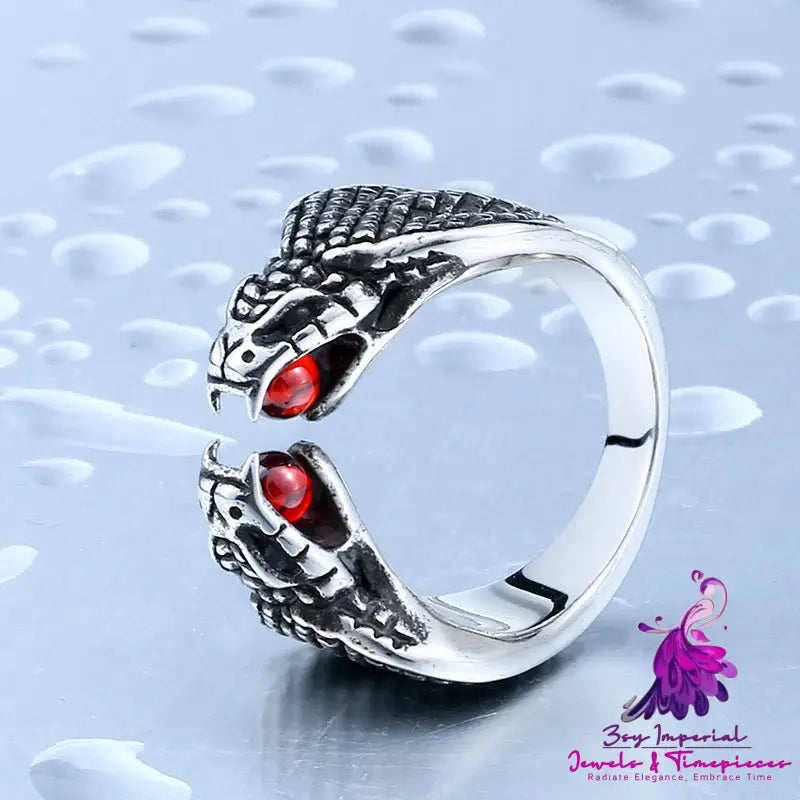 Titanium Steel Red Diamond Snake Ring