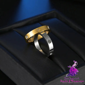 Six Diamond One Line Titanium Steel Ring