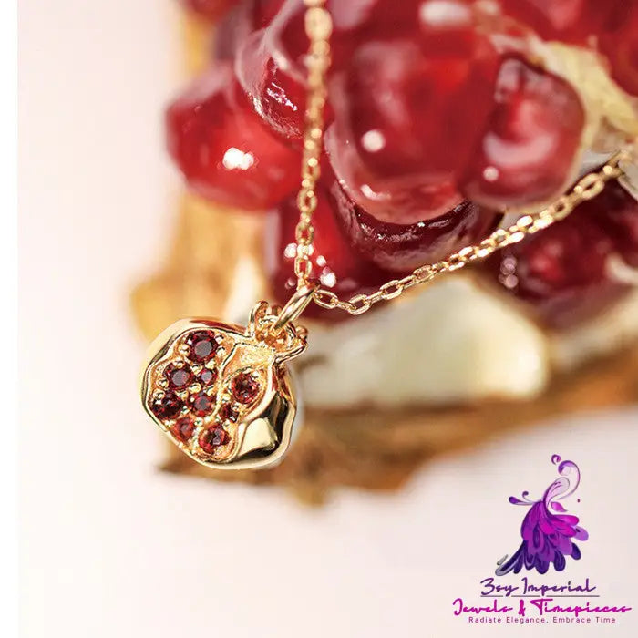 Silver Plated K Gold Pomegranate Necklace Ladies Retro