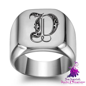 26 English Initial Letters Titanium Steel Rings