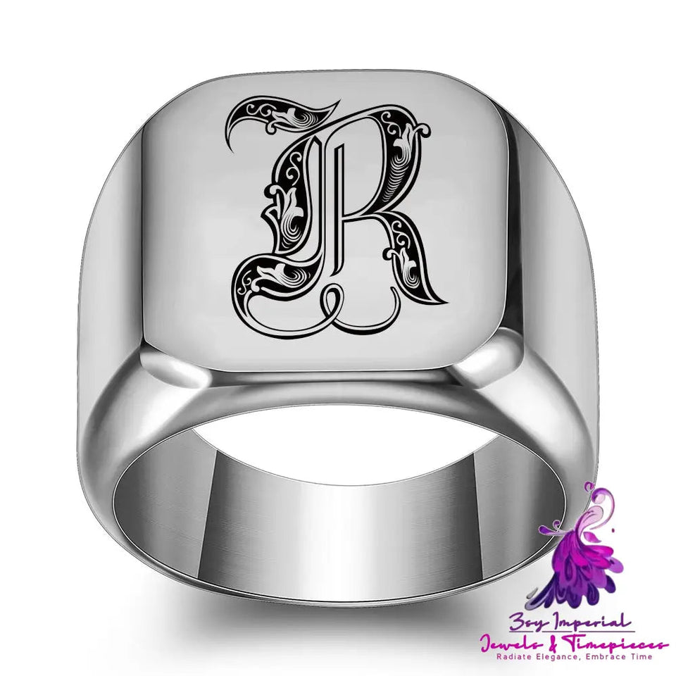 26 English Initial Letters Titanium Steel Rings