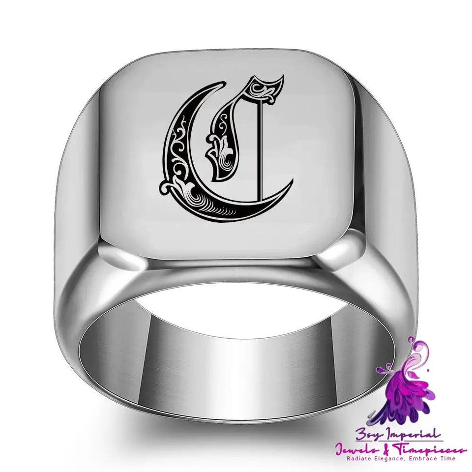 26 English Initial Letters Titanium Steel Rings