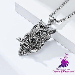 Jewelry Titanium Steel Owl Skull Necklace