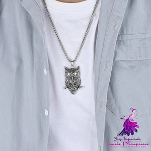 Jewelry Titanium Steel Owl Skull Necklace