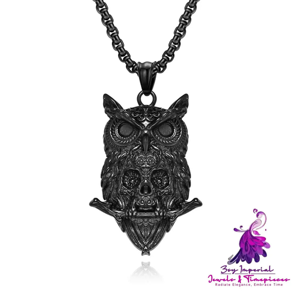 Jewelry Titanium Steel Owl Skull Necklace