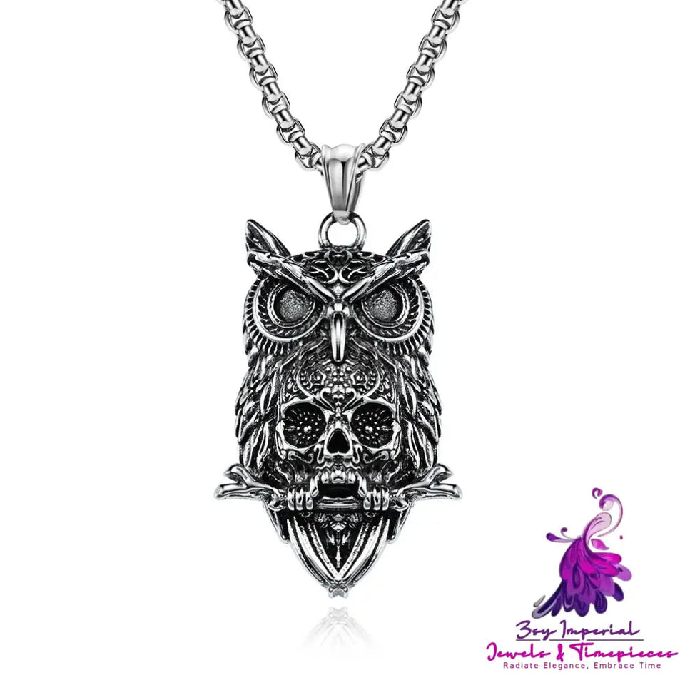 Jewelry Titanium Steel Owl Skull Necklace