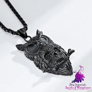 Jewelry Titanium Steel Owl Skull Necklace