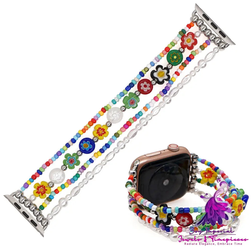 Pottery Glass Pearl Beaded Watch Strap