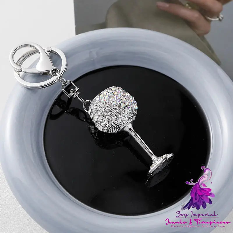 Metal Three-dimensional Wine Glass Design Keychain