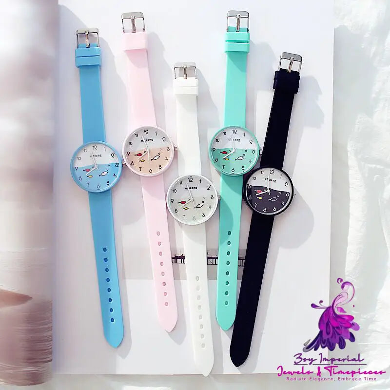 Girls Color Silicone Strap Cartoon Watch