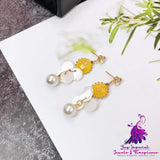 Asymmetric Pearl Flower Earrings with Korean Bow