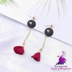 Asymmetric Pearl Flower Earrings with Korean Bow