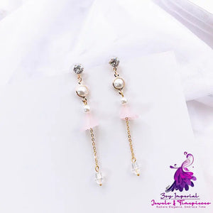 Asymmetric Pearl Flower Earrings with Korean Bow