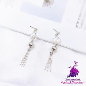 Asymmetric Pearl Flower Earrings with Korean Bow