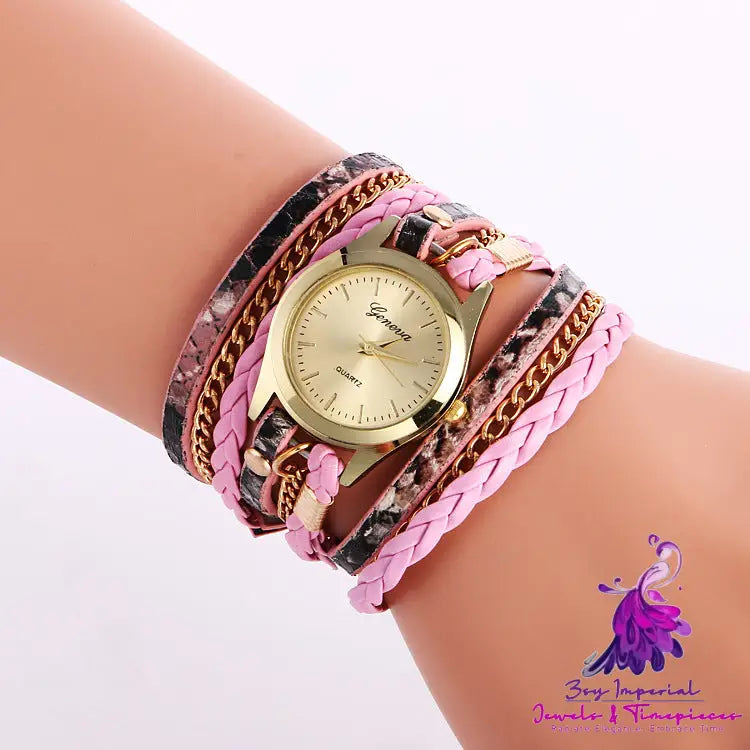 Fashion Ladies Wrap Leopard Bracelet Watch