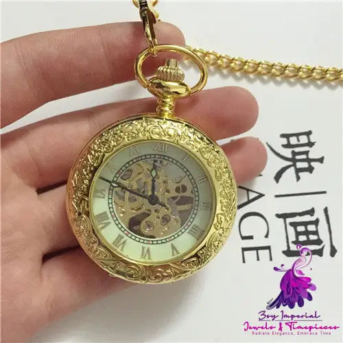 Large Mechanical Golden Pattern Pocket Watch