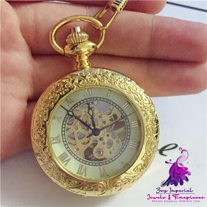 Large Mechanical Golden Pattern Pocket Watch