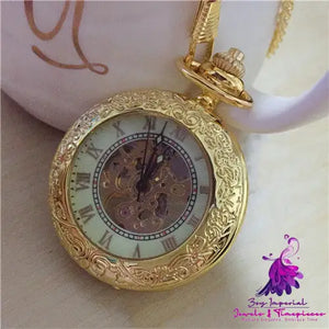 Large Mechanical Golden Pattern Pocket Watch