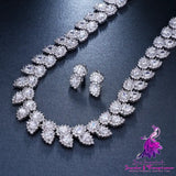 Zirconia Leaf Necklace Earrings Set