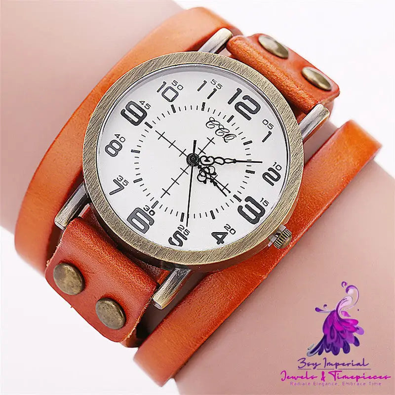 Vintage Leather Bracelet Watch for Women