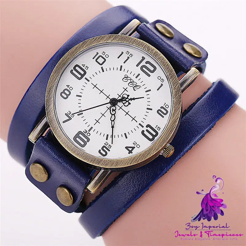 Vintage Leather Bracelet Watch for Women