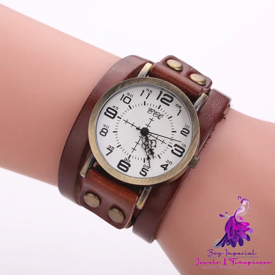 Vintage Leather Bracelet Watch for Women