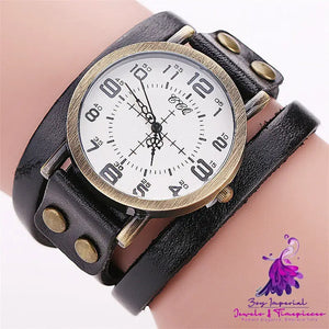 Vintage Leather Bracelet Watch for Women