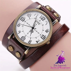 Vintage Leather Bracelet Watch for Women