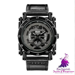 OULM Brand Big Leather Date Watch