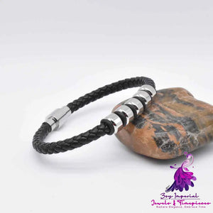 Men’s Leather And Steel Magnetic Bracelet