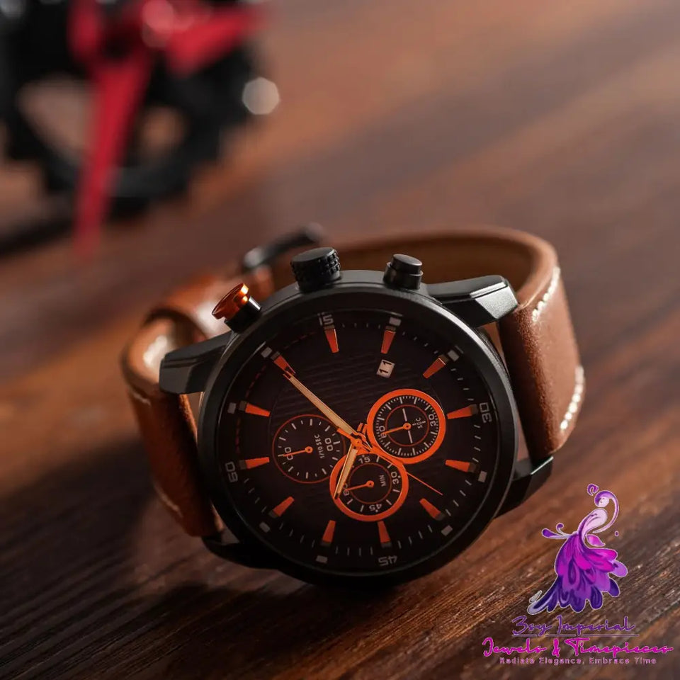 Multifunctional Leather Sports Quartz Watch