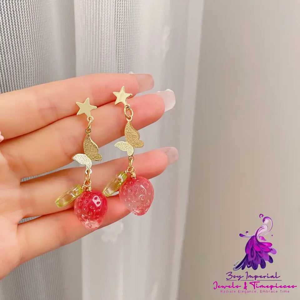 Long Bright Strawberry Earrings