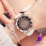 Luxurious Rotating Dial Leather Watch