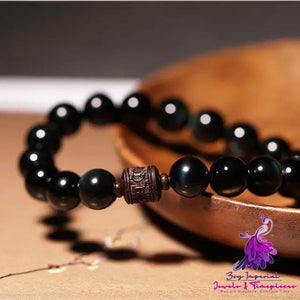 Obsidian Lobular Red Sandalwood Hand String Male