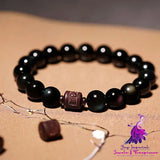 Obsidian Lobular Red Sandalwood Hand String Male