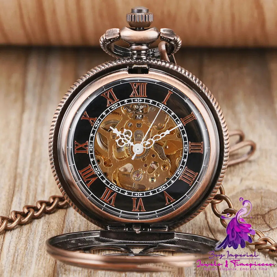 Skeleton Sun Flower Mechanical Pocket Watch