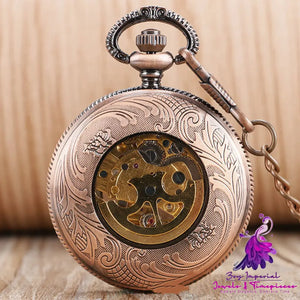 Skeleton Sun Flower Mechanical Pocket Watch