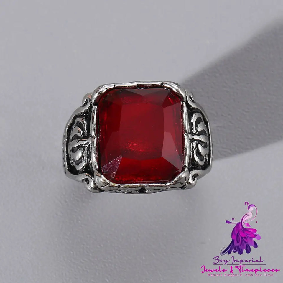 Vintage Ruby Titanium Steel Ring