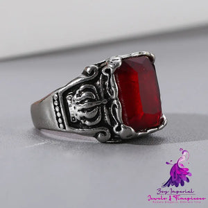 Vintage Ruby Titanium Steel Ring