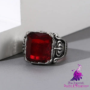 Vintage Ruby Titanium Steel Ring