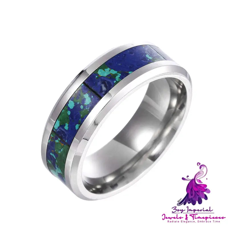 Titanium Steel Turquoise Opal Natural Gem Men’s Ring