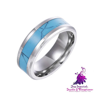 Titanium Steel Turquoise Opal Natural Gem Men’s Ring