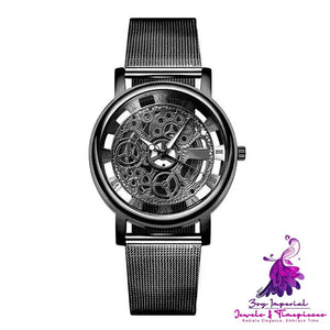 Transparent Cutout Roman Men’s Mesh Quartz Watch