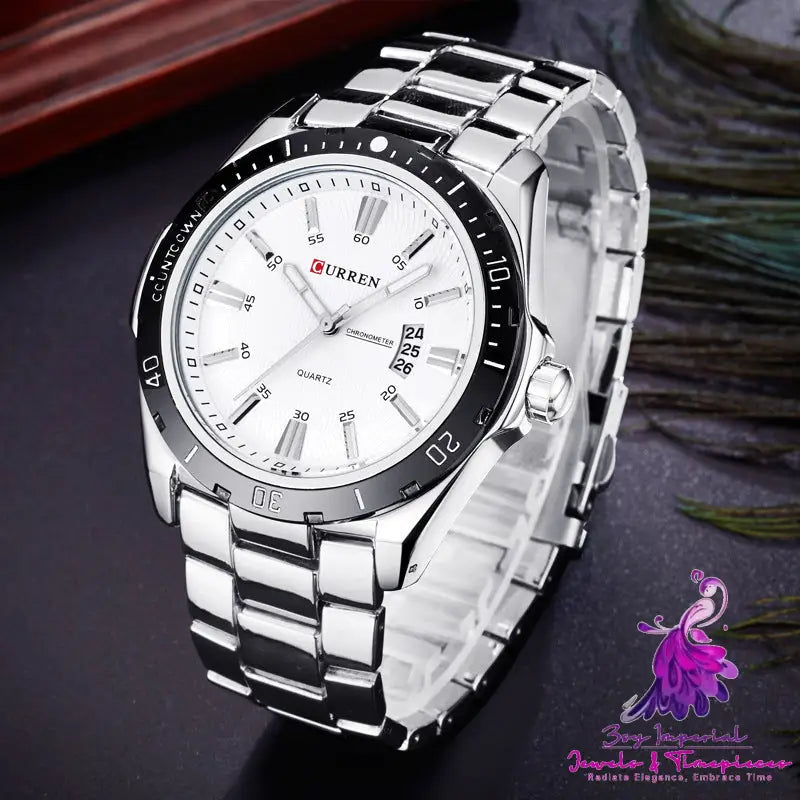 Waterproof Men’s Quartz Watch with Steel Band