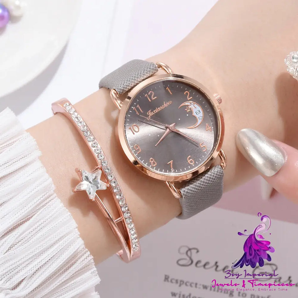 Moon Pattern Women’s Quartz Watch Set