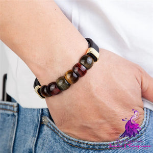 Multi Layer Leather Bracelet Tiger Eye Stone