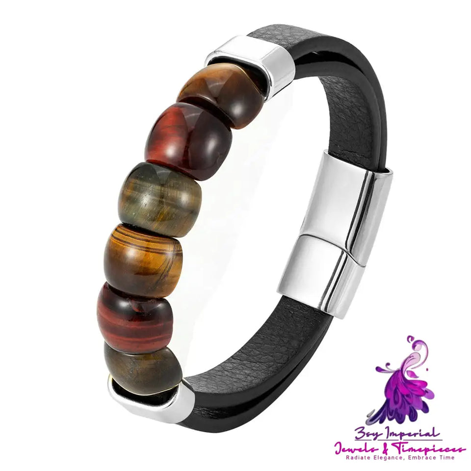 Multi Layer Leather Bracelet Tiger Eye Stone