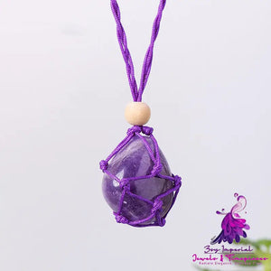 Natural Crystal Rolling Stone Mesh Pocket Pendant